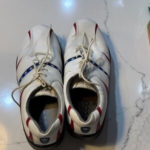 White and Red and blue golf shoes. Ecco brand